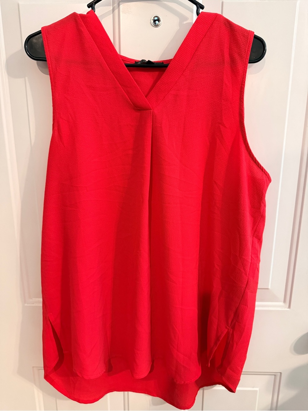 Red Sleeveless V-Neck Blouse